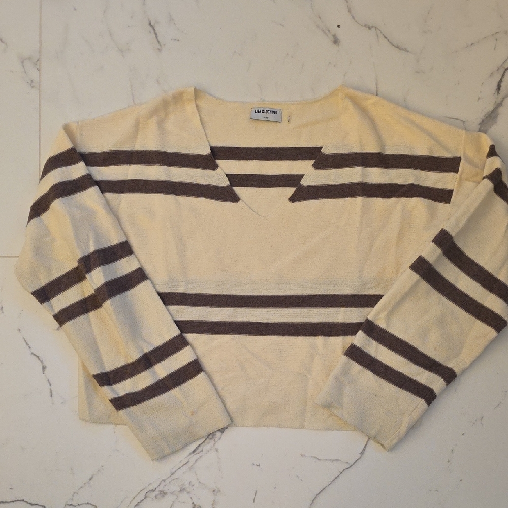 LNA V-Neck Sweater in Cream and Brown